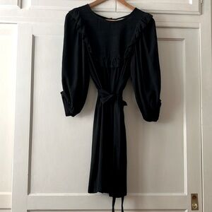 Black pinstripe Kara Thoms “Tate” dress